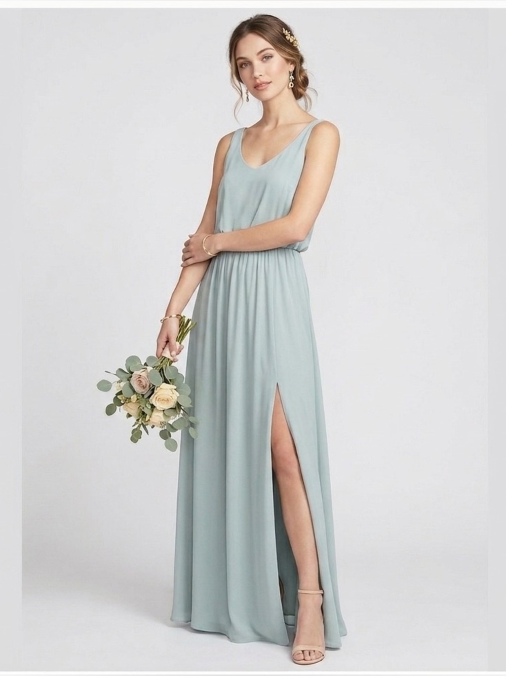 Show me your MuMu split Maxi dress SMALL sage sleeveless Bridesmaid prom